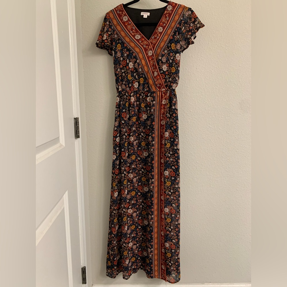 Maxi Floral Faux Wrap Dress